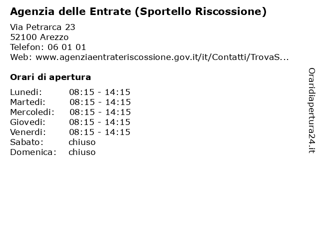 Orari di apertura Agenzia delle Entrate Sportello Riscossione